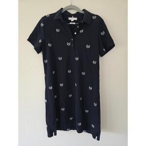 Tommy Hilfiger Black Polo Dress Slim Fit Crest Print Size M